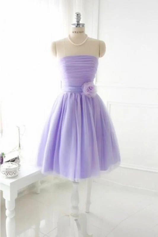 elegant evening gown with beads-Elegant Strapless Tulle Prom Homecoming Dresses