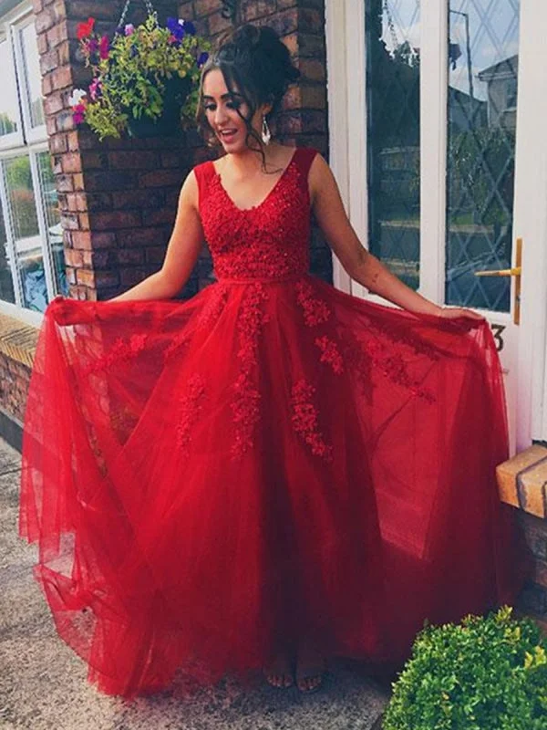 evening dress with shawl-Elegant V Neck Red Lace Long Prom, Red Lace Formal, Red Evening