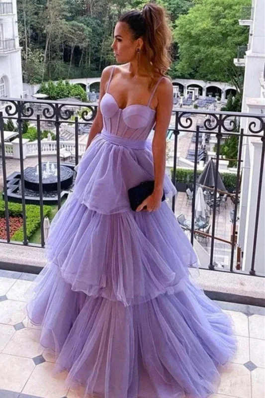 royal blue evening gown-Glamorous Tulle Spaghetti Strap Prom Dress, Sleeveless Ball Gown