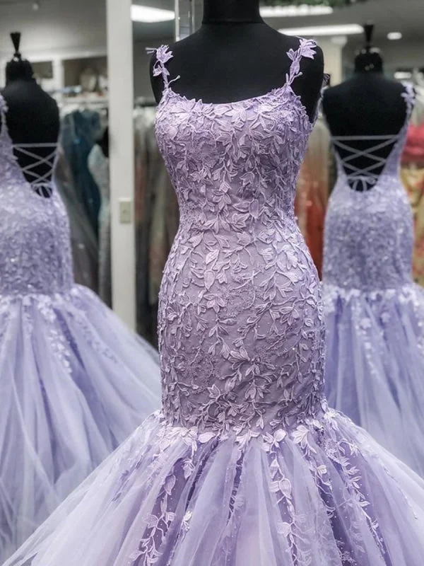 elegant white evening dress-Gorgeous Mermaid Backless Purple Lace Prom, Mermaid Lace Purple Formal, Purple Lace Evening