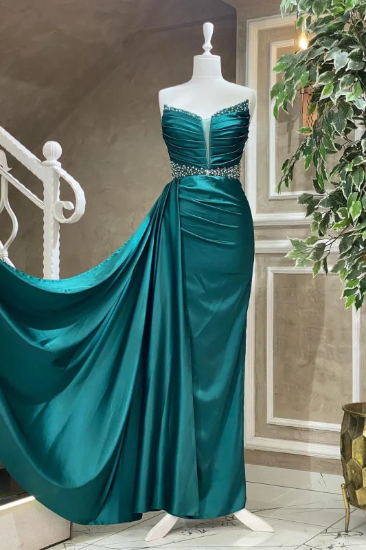 elegant cocktail evening dress-Gorgeous Strapless Beaded Mermaid Prom Dress