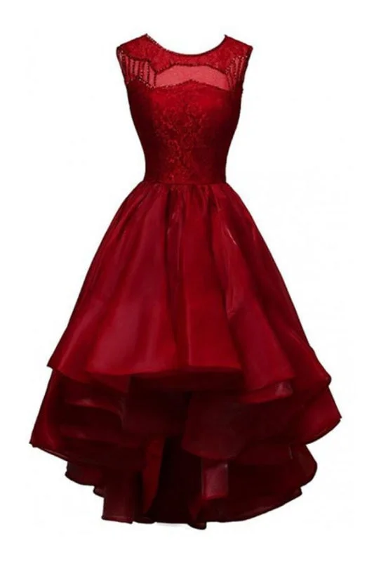 elegant peplum evening gown-High-low Organza Beading Prom Homecoming Dresses