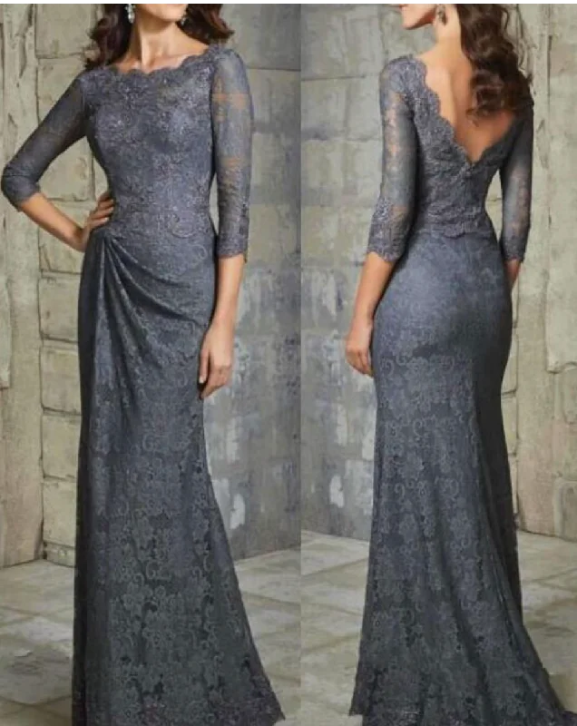 evening gown with floral lace-Lace Mother of the Bride Dresses with Sleeves