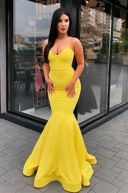 classic black evening gown-Long Yellow Sweetheart Mermaid Prom Dress