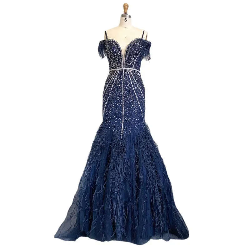 flared evening dress-Luxurious Royal Blue Sequin Prom Dress with Long Sleeveless V-Neck A-Line