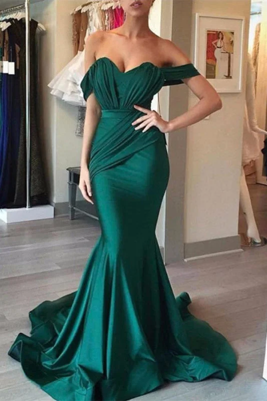 bodycon evening gown-Mermaid Evening Dress: Dark Green Off-the-Shoulder