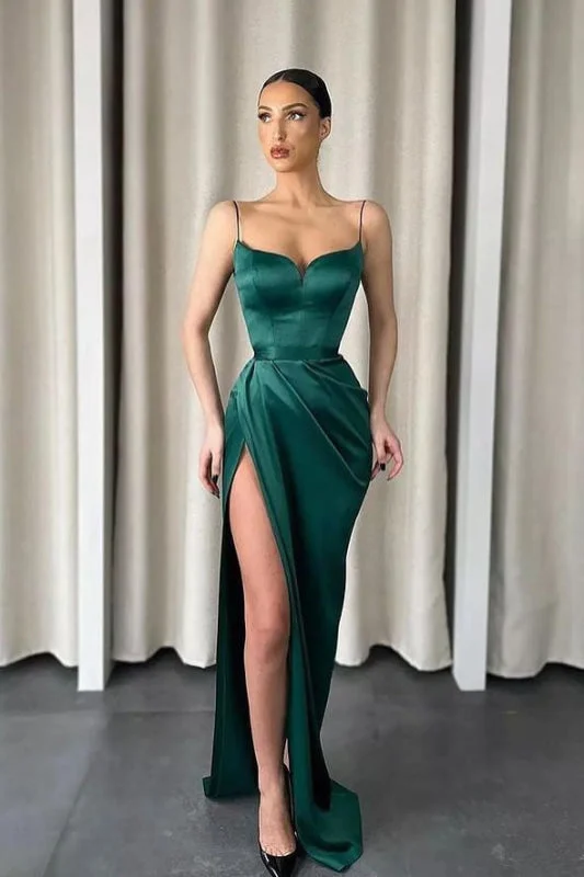 evening dress with train-Mermaid Prom Gown with Spaghetti Straps and Sultry Split