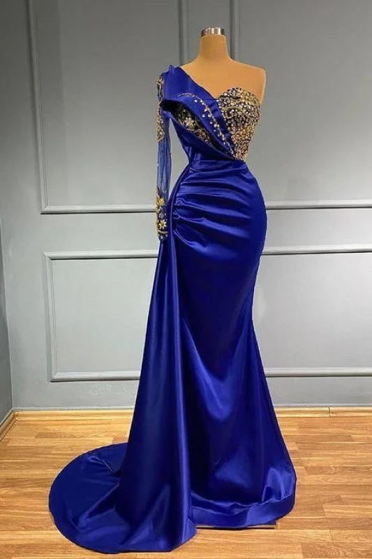 formal evening dress-Midnight Glam One Shoulder Mermaid Prom Gown Embellished with Sparkling Beads