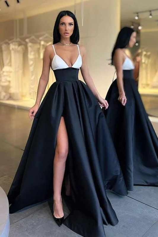 illusion back evening gown-Monochrome Spaghetti-Straps Prom Dress