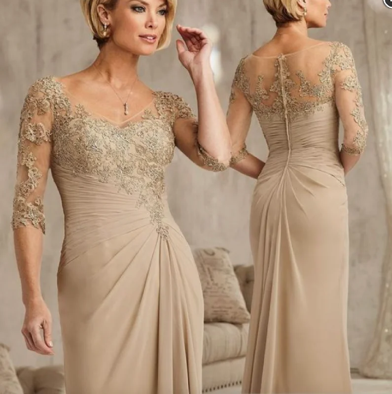 evening gown with appliqu茅s-Mother of the Bride Dresses with Sleeves Floor Length