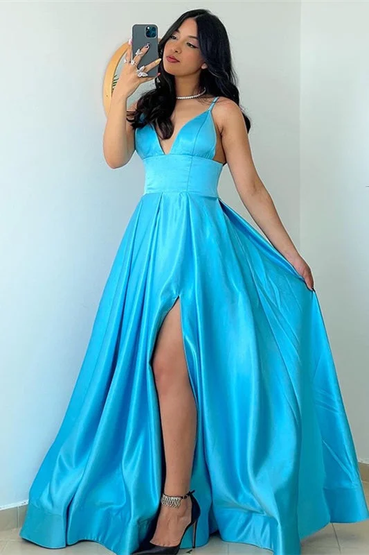 mermaid evening dress-Ocean Blue Dreamy Spaghetti Strap Prom Gown