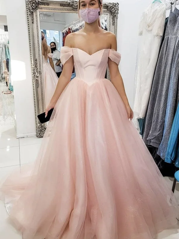 evening dress with train-Off Shoulder Open Back Pink Long Prom, Off the Shoulder Pink Formal, Pink Evening