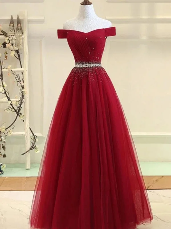 lace evening dress-Off Shoulder Sequins Burgundy/Green Long Prom, Off Shoulder Burgundy Formal, Green Evening