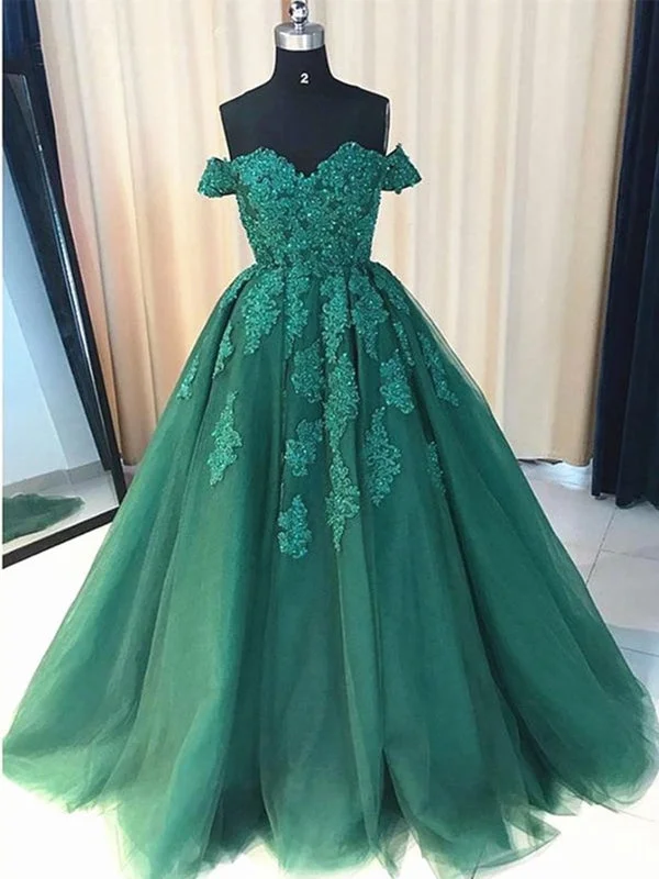 illusion neckline evening gown-Off the Shoulder Beaded Emerald Green Lace Long Prom Dresses, Off Shoulder Green Lace Formal Evening Dresses, Green Ball