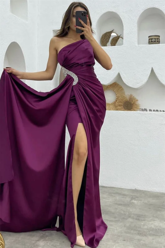 ruched evening gown-One-Shoulder Elegance with Dazzling Split Sequins and Flowing Ruffles