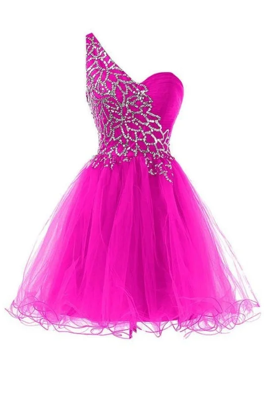 evening dress with ruffles-One shoulder Sweetheart Prom Homecoming Dresses