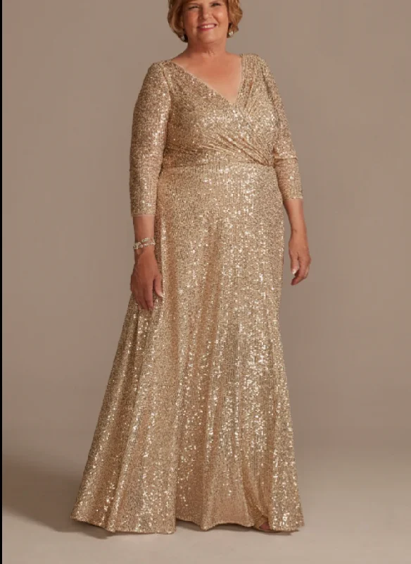 elegant evening gown with beads-Plus Size Mother of the Bride Dresses with 3/4 Sleeves