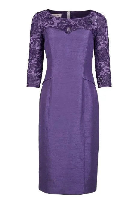 elegant evening dress with train-Purple Knee Length Mother of the Bride Dresses with Sleeves