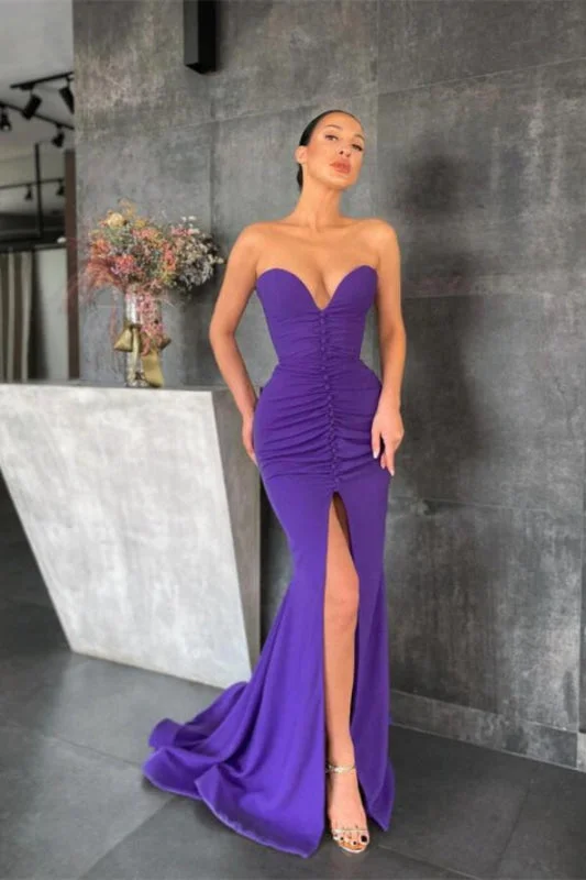 glamorous evening gown-Radiant Orchid Sweetheart Mermaid Prom Gown with Sultry Side Split