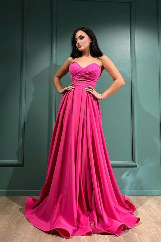 sleeveless tulle evening dress-Ravishing Fuchsia Sweetheart Evening Gown with Daring Split