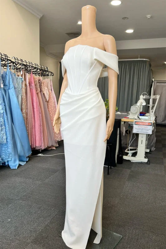 sophisticated evening dress-Ravishing Ivory Off-The-Shoulder Mermaid Prom Gown with Elegant Pleats