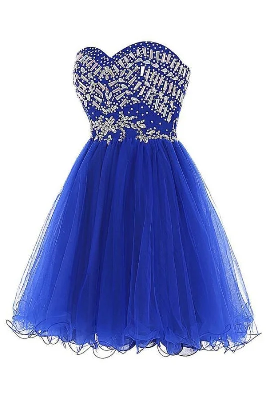 evening dress with lace appliqu茅-Royal Blue Tulle Sleeveless Prom Homecoming Dress