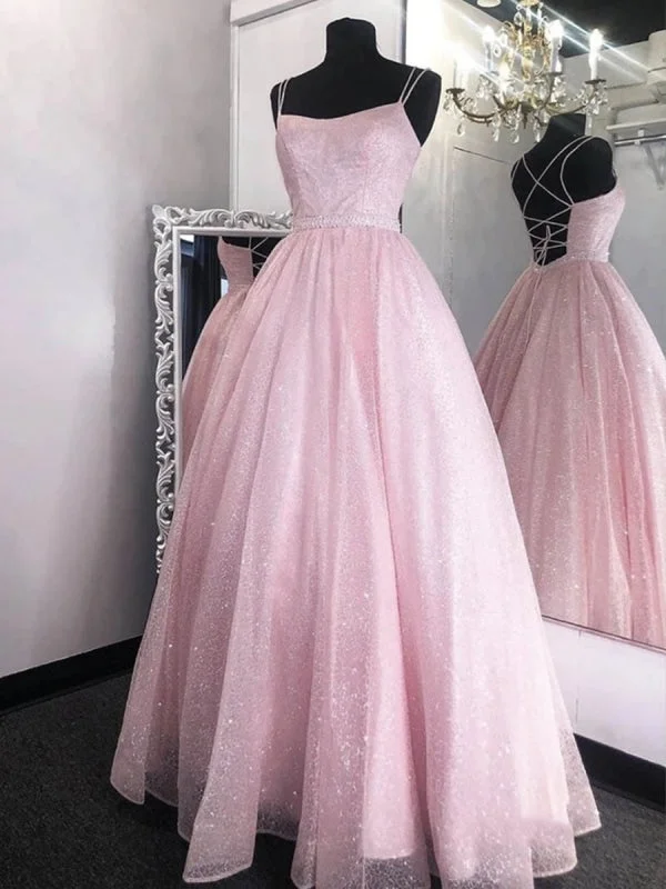 mermaid evening gown-Shiny Sequins Backless Pink Long Prom, Backless Pink Formal Graduation Evening