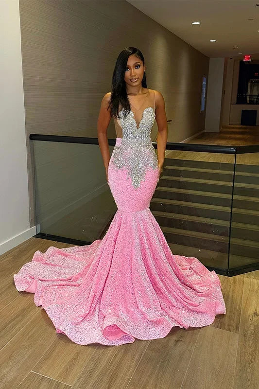 high slit evening dress-Shoulder Straps Luxurious Tulle Mermaid Prom Dress