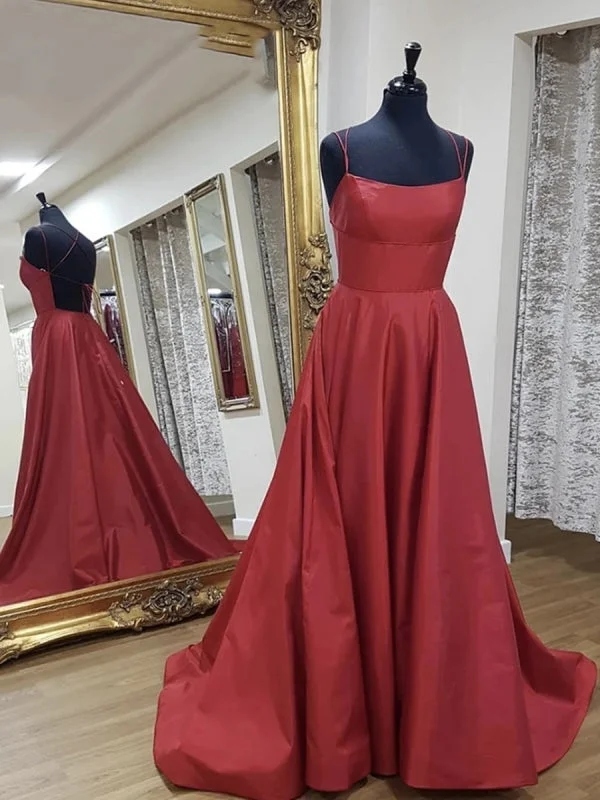 illusion back evening gown-Simple A Line Backless Burgundy Long Prom, Backless Burgundy Formal Graduation Evening