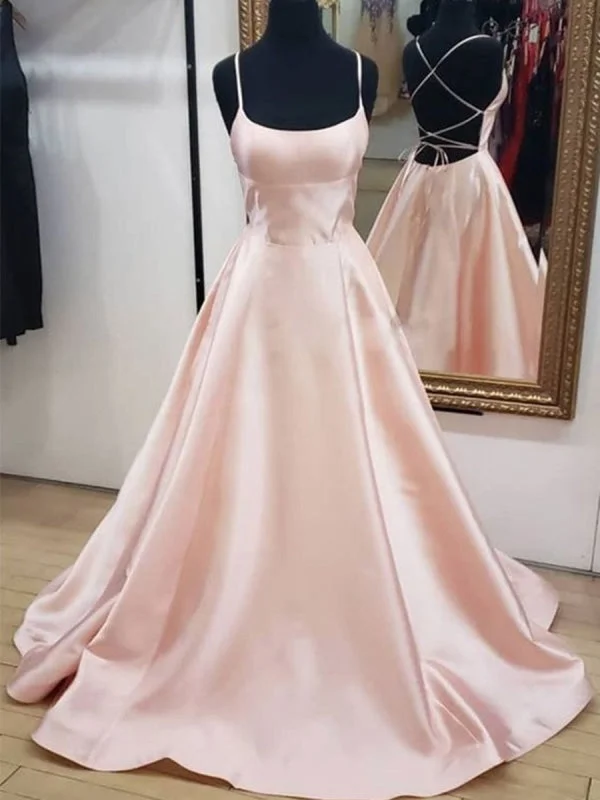 vintage-inspired evening gown-Simple Backless Pink Long Prom, Pink Formal Graduation Evening