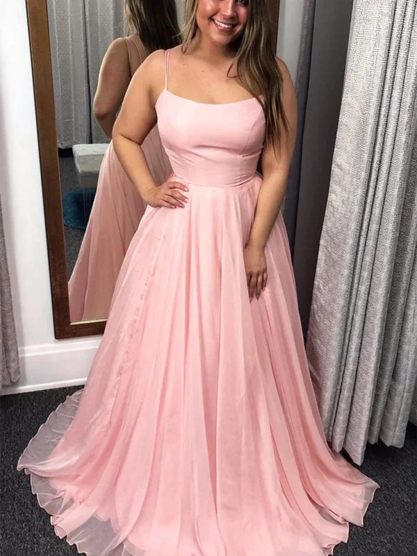 sweetheart neckline evening dress-Simple Pink Tulle Long Prom Dresses, Long Pink Formal Graduation Evening Dresses