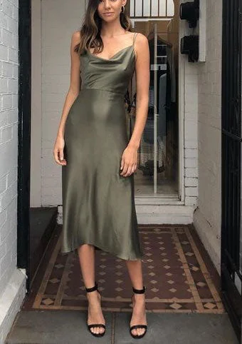 off shoulder evening dress-Spagehtti Straps Olive Green Prom Dresses Under 100