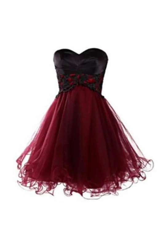 mermaid evening dress-Strapless Burgundy Cute Homecoming Gown Short Prom Mini Dress