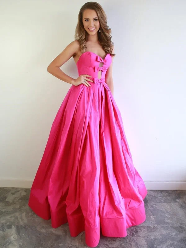 ball gown evening dress-Strapless Sweetheart Neck Hot Pink Long Prom, Hot Pink Satin Long Formal Evening