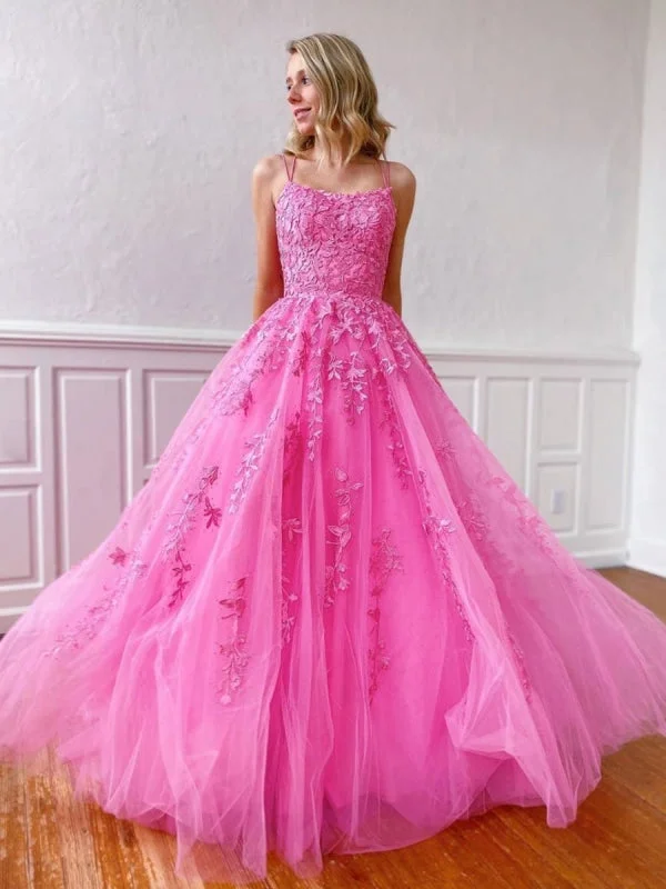 backless evening dress-Stylish Backless Pink Lace Long Prom, Pink Lace Formal Graduation Evening