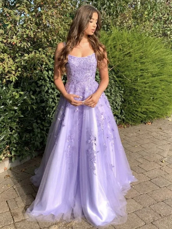 empire waist evening gown-Stylish Purple Lace Long Prom, Purple Formal Evening