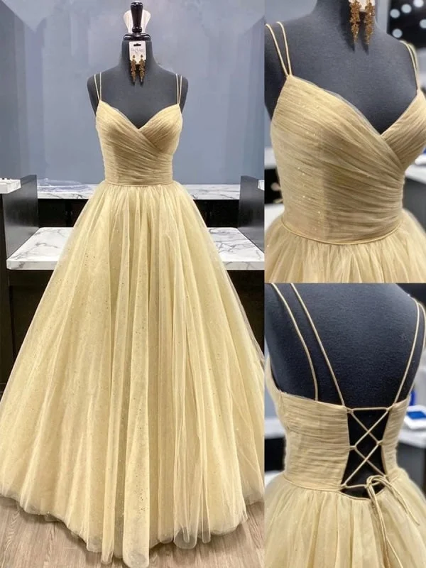 evening dress with mesh overlay-Stylish V Neck Backless Pleated Champagne Prom 2020, Shiny Open Back Champagne Formal Graduation Evening