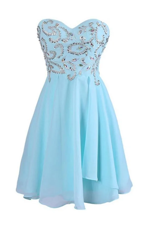 floral print evening gown-Sweetheart Chiffon Blue Homecoming/Prom Dresses With Beading