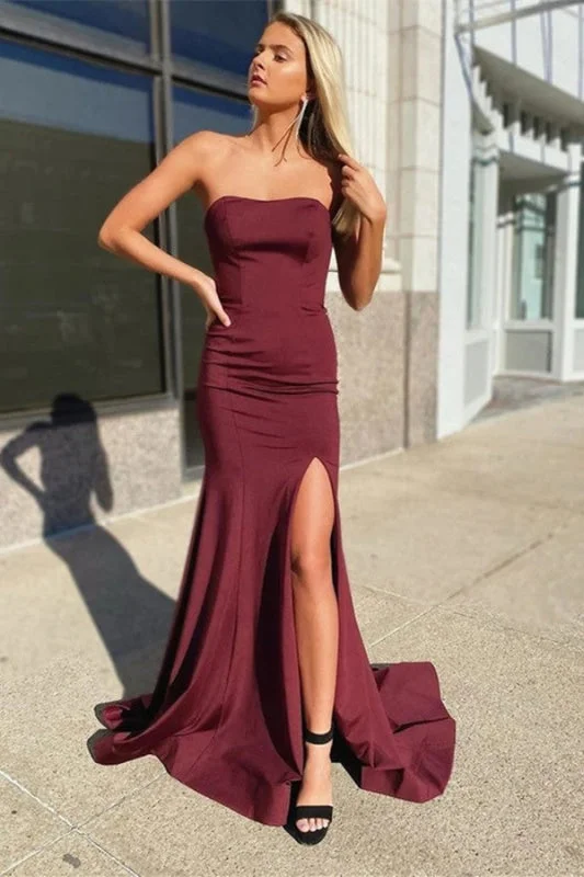 evening dress with blouson top-Sweetheart Mermaid Prom Dress in Burgundy