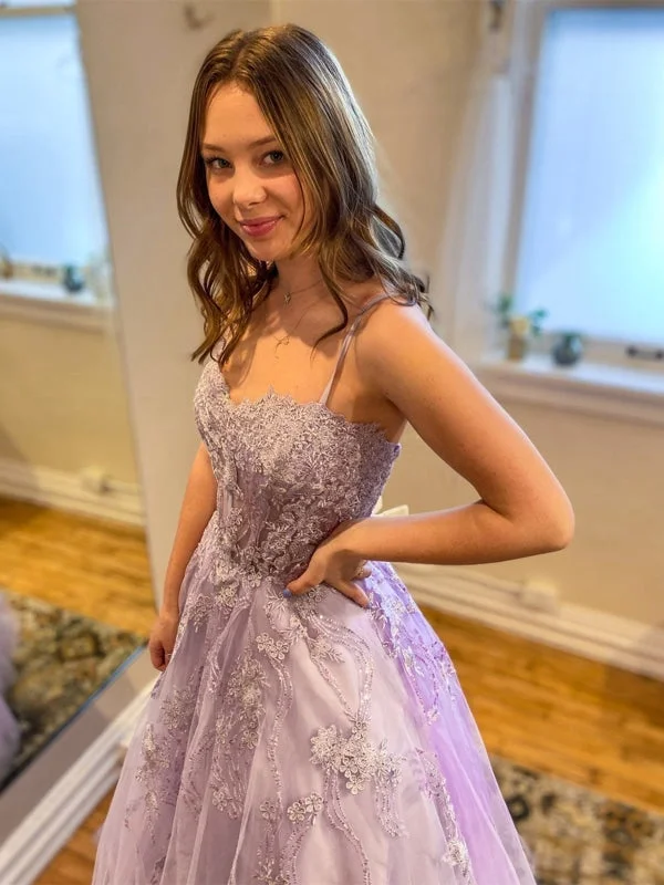 evening gown with pleated skirt-Sweetheart Neck Purple Tulle Lace Long Prom Dresses, Purple Lace Formal Dresses, Purple Evening Dresses