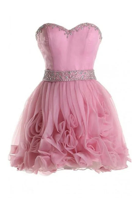 empire waist evening gown-Sweetheart Organza Pink Prom Homecoming Dress