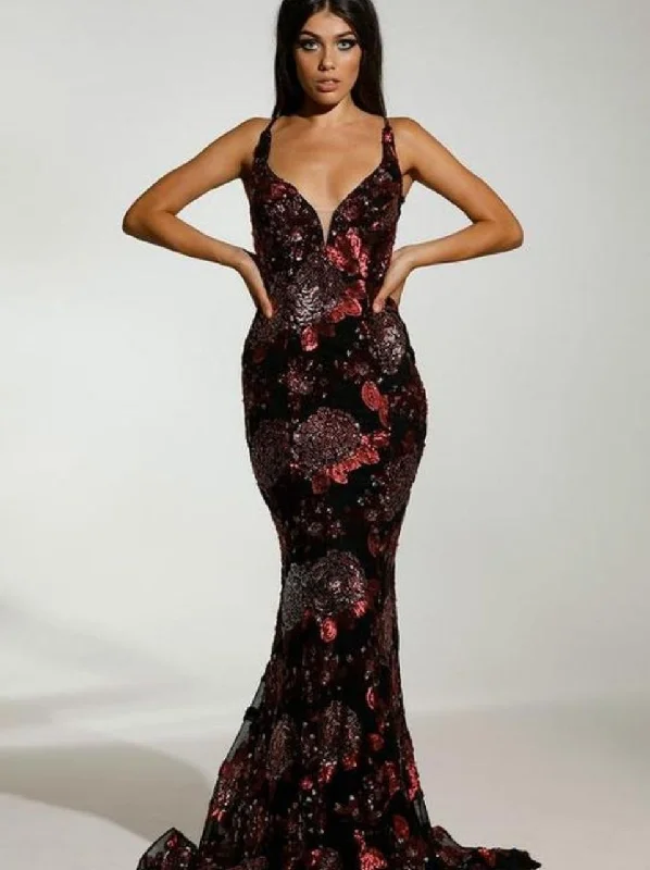 fishtail evening dress-T1834