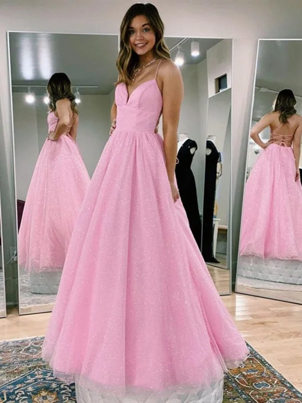 layered evening dress-V Neck Backless Pink Sequins Long Prom, Backless Pink Formal, Sparkly Pink Evening