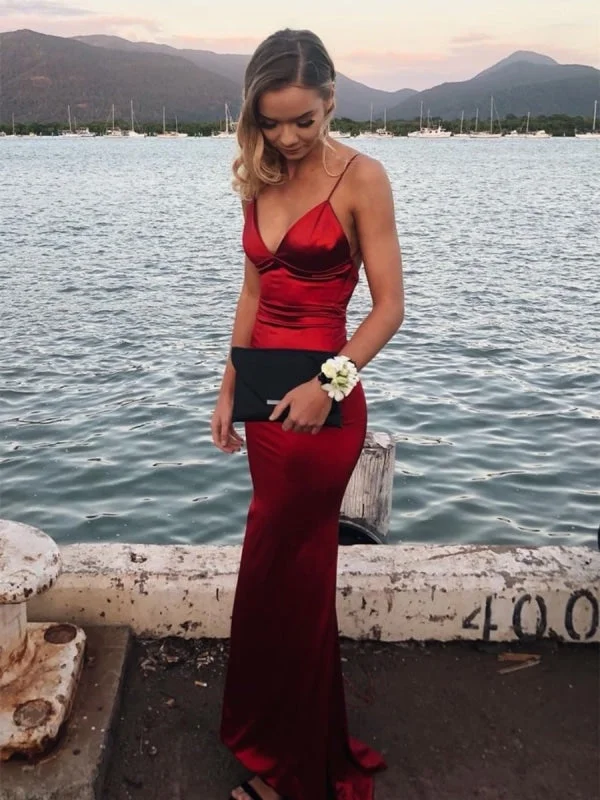 elegant formal black evening gown-V Neck Mermaid Backless Burgundy Long Prom, Backless Mermaid Burgundy Formal, Mermaid Burgundy Evening