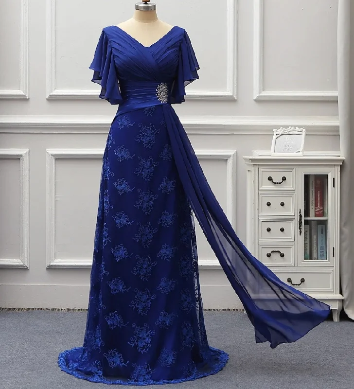 elegant velvet evening dress-V Neck Mother of the Bride Dresses Royal Blue