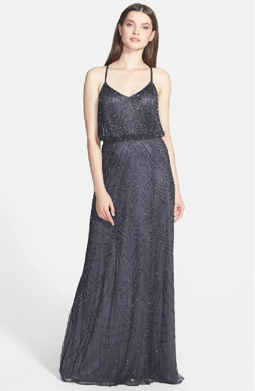 fishtail evening dress-Adrianna Papell Beaded Chiffon Blouson Gown - Gunmetal