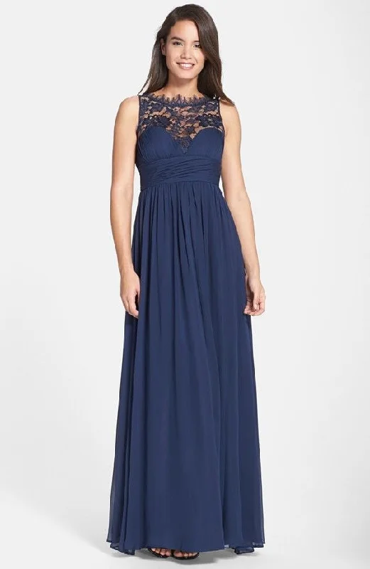 off shoulder evening dress-Aidan Mattox Embellished Lace & Silk Chiffon Gown - Twilight