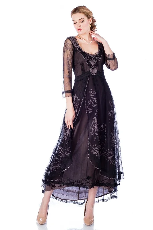 scalloped hem evening gown-Downton Abbey Tea Party Gown in Black-Coco by Nataya