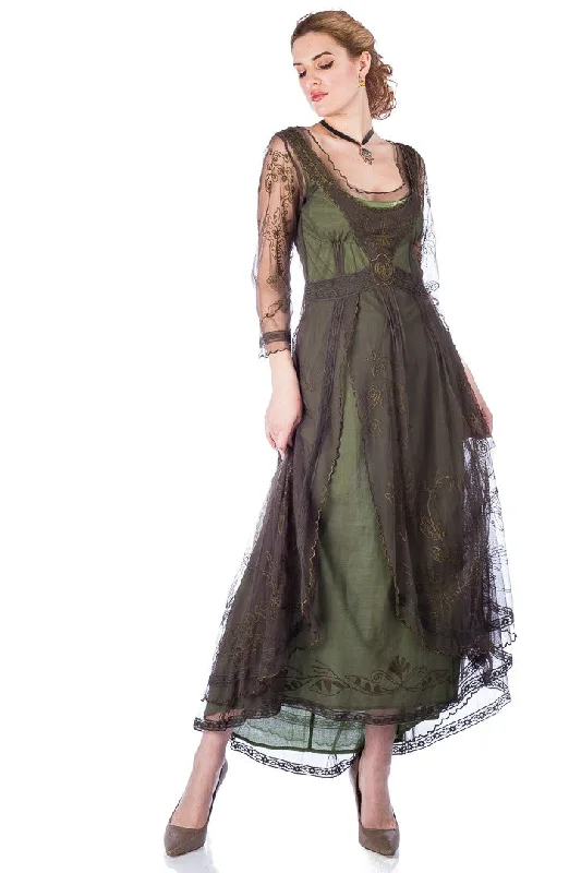 ruched evening gown-Downton Abbey Tea Party Gown in Emerald by Nataya