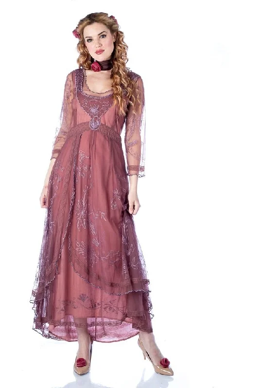 jewel neckline evening dress-Downton Abbey Tea Party Gown in Mauve by Nataya